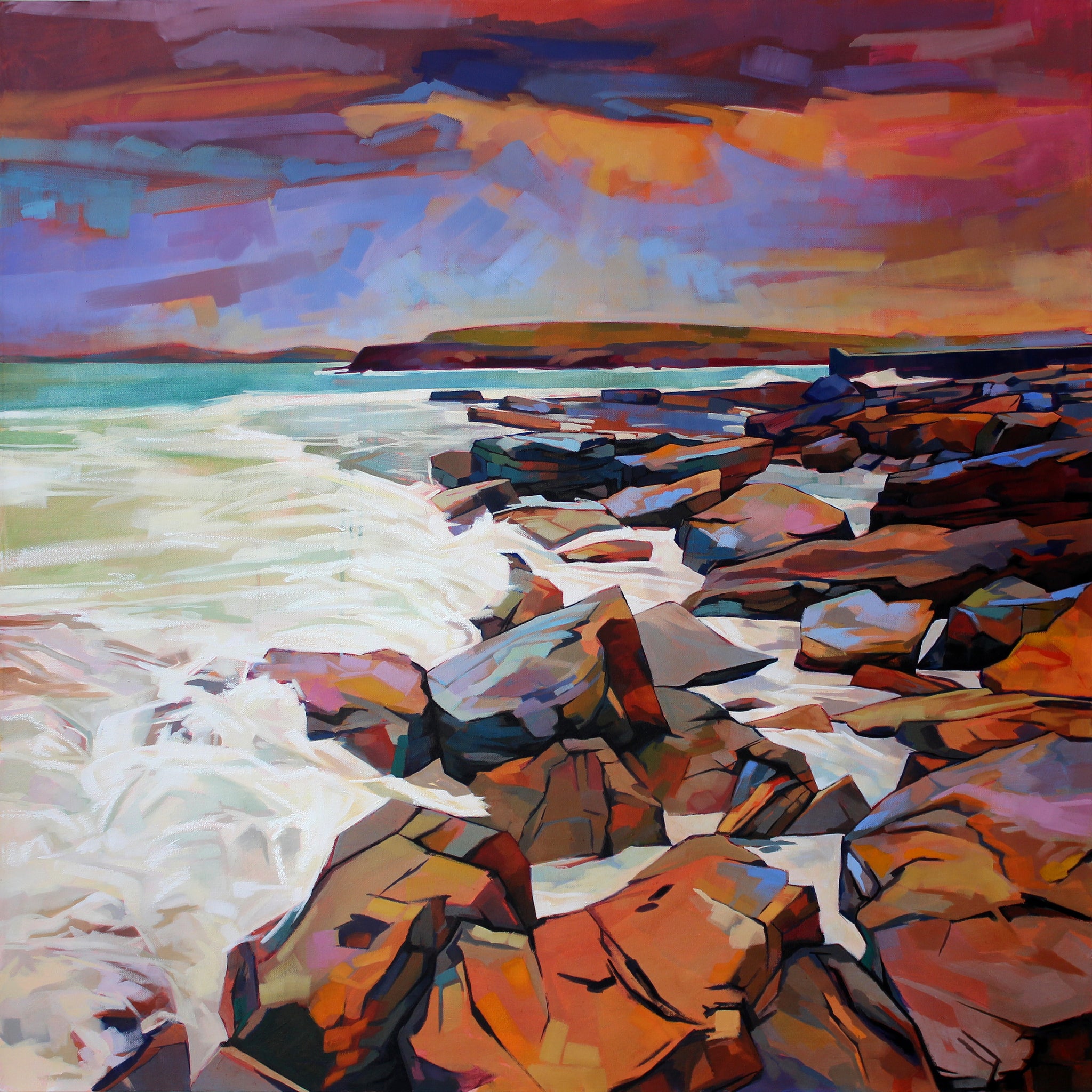 Rocks At Creevy - Contemporary art from Ireland. Paintings & prints by Irish seascape & landscape artist Kevin Lowery.